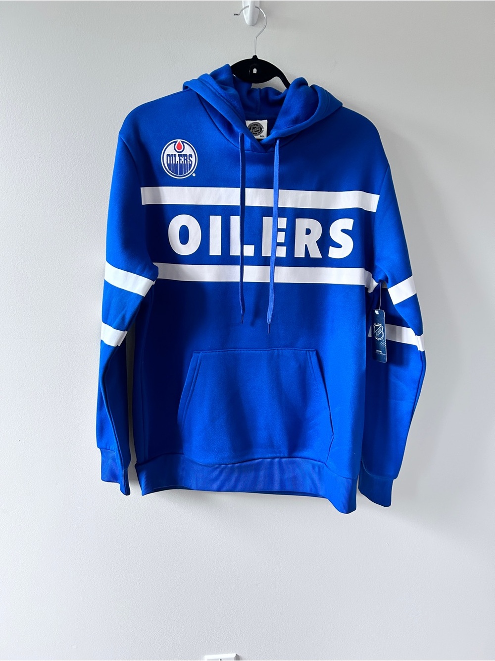 Edmonton Oilers NHL Hoodie Men M Blue Pullover NWT Licensed vinyl heat transfer